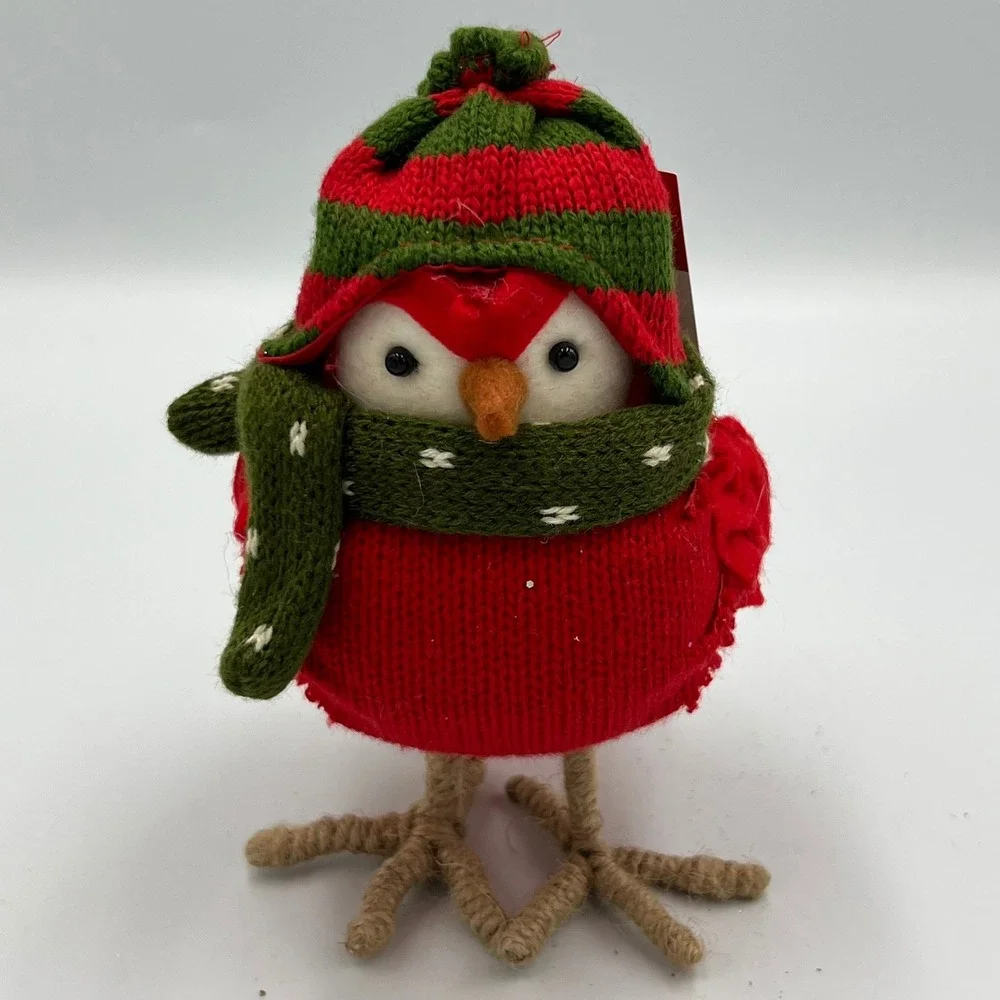 Target Wondershop Christmas Bird Ornament Red Green Beanie Scarf 2015 NWT